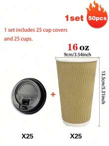 8/10/12/16 Oz Portable Disposable Corrugated Paper Cup With Lid Coffee Cup 10/20/25/50set Of Corrugated Wall Insulated Coffee Cups, Suitable For Hot/Cold Drinks, Takeaway Drinking Cups, Suitable For Family Office Coffee Shop Party Trips (Multi-Color Optional) - Khaki - View 18