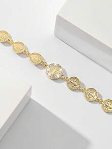 1pc Classic Zirconia Copper Chain Two-Tone Virgin Mary & Jesus Cross Charm Bracelet, Suitable Gift For Mother, Valentine, Couple, Sibling, Friend, Everyday & Festive Wearing & Praying