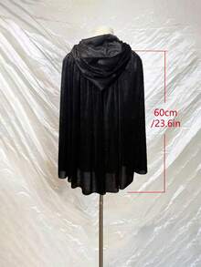 1pc Velvet Hooded Cape Suitable For Both Men And Women.Ideal Choice For A Witch. For Various Festival Performances Carnivals, Christmas, And Halloween - Black - View 9