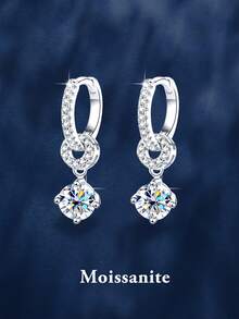 2pcs Fashionable & Luxurious 925 Sterling Silver 0.5-1 Carat Moissanite Earrings, Suitable For Women's Daily Wear, Party, Vacation, Valentine's Day, Mother's Day, Wedding Anniversary, Christmas, Birthday Jewelry Gift - EH0017M - View 6