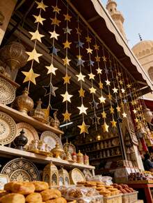 2件/1件 4米金色镜面星星花环 斋月装饰 家居开斋节派对装饰 伊斯兰穆斯林节日悬挂横幅用品 墙壁天花板装饰，金色星星花环 闪亮小星星纸质三角旗横幅 开斋节婚礼生日派对装饰 斋月节背景道具 婴儿房迎婴派对用品 - 彩色 - 查看 3