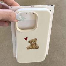 1pc TPU Soft Cute Teddy Bear Heart Pattern Phone Case Compatible With IPhone 17 Pro Max/17/16 Pro Max/15/13/12/11, S20 FE/A15/S24/A55, Redmi Note 11/12/13 Pro, Full Body Shockproof Soft Protective Cover - White - View 3