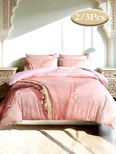 三件套极简印花被套，奢华轻盈透气，柔软抗皱，标准双人/加大双人床尺寸（1个被套+2个枕套，不含填充物），四季皆宜，柔软舒适，适合单人、宿舍、学生、家庭卧室、酒店使用，带拉链封口和枕套，多色可选，经久耐用，超大尺寸床品，超大被套套装适合房间装饰、旅行和宿舍（男孩/女孩）。
