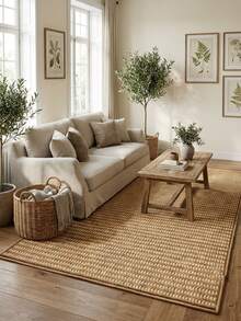 1 pieza Alfombra cuadrada de imitación de yute blanca y marrón. Resistente a los arañazos, lavable, ideal para propietarios de mascotas, adecuada para sala de estar, comedor, estudio, dormitorio y otras escenas, decoración del hogar versátil, de moda, nuevo lanzamiento - Multicolor - Ver 4