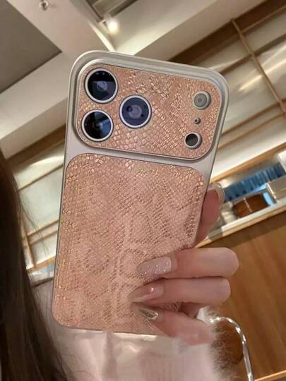 Fashionable High-End Snake Skin Texture Large Window Phone Case Compatible With IPhone 17 Pro Max, 15 New 16 With Lanyard, 14 Anti-Drop Protective Cover, 17 Pro Creative Women's Design