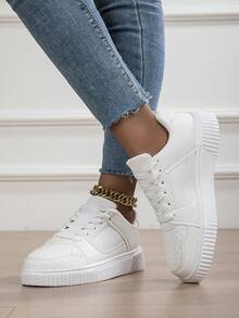 أحذية رياضية كاجوال من القماش للنساء، أحذية بيضاء مسطحة عصرية متعددة الاستخدامات، أحذية رياضية خفيفة الوزن ومريحة - أبيض - مشاهدة 6