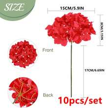 1/5/10支装 11英寸逼真绣球花，大型人造丝绣球花带茎，白色绣球花，适用于家居装饰、派对、婚礼花束、餐桌摆饰、生日礼物、室内/室外装饰、花瓶插花、婚礼用品、婚礼装饰 - 紅色 - 查看 10