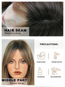 7JHH WIGS 优雅的24英寸沙棕色渐变假发，女士款 - 时尚简约的长款层次假发，带刘海，深色发根，耐热全机织合成纤维假发，适合日常佩戴、派对、情人节礼物，假发配件 - 漸層棕色 - 查看 7