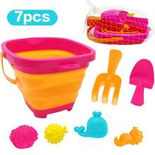 7pcs Beach Toy Sand Toy Set, Kids Sand Box Toys Include Whale, Starfish, Shell Models, Beach Tool Set, Bucket With Mesh Bag, Shovel And Rake, Suitable For Boys And Girls Over 18 Months. Small Size Suitable For Backyard Parties, Summer Trips, Beach - Multicolor - View 4