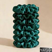 6pcs/20pcs Green Satin Scrunchies Set, Simple & Elegant, 11cm/6.5cm ,Ponytail Holders ,Hair Elastics ,Hair Rope ,Elastic Hair Tie - Green - View 6