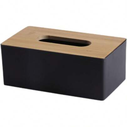 Träförpackning med näsduksfodral för ansiktsnäsdukar, trälock i plast, lämplig för hem, restaurang, kontor, hotellrum (svart/vit)