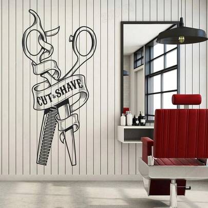 Cut Shave Wall Decals Decor Barber Shop Wall Stickers For Salon Decoration Art Wall Murals