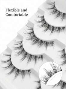 5 Pairs Of Doll Style Natural False Eyelashes - Transparent Stem Manga Eyelashes, Comic Fairy Design, Perfect For Role-Playing - Reusable False Eyelashes Natural Look - Black - View 3