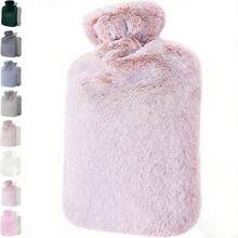 500 ml/1000 ml/2000 ml Bouteille d'eau chaude avec housse en peluche de luxe, sac d'eau chaude grande capacité et étanche pour réchauffer le cou, les épaules et les membres, convient aux hommes et aux femmes, excellent cadeau pour Noël, Nouvel An, anniversaire pour la famille et les amis (rose/gris) - Multicolore - Voir 2