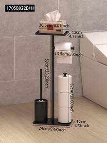 Toilet Paper Holder, Freestanding Toilet Paper Holder With Tray And Toilet Brush, Bathroom Vertical Toilet Paper Dispenser, Bathroom Toilet Paper Rack, Bathroom Storage Rack, Bathroom Decor, Bathroom Accessories, White/Black - Multicolor - View 13