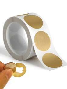 300张2英寸圆形刮刮贴纸，自粘式彩票刮刮卡，DIY生日派对礼品，金色 - 金色 - 查看 1