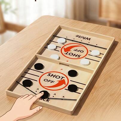Wooden Board Quick Strap Ice Hockey Game - Fast Action Super Tabletop Soccer Table Desktop Battle Slingshot Air Hockey Chess Board Game - Ideal For Family Games Or Friend Party Toys B-WJ-100083