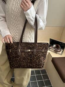 حقيبة كبيرة السعة بطراز قديم، حقيبة كتف بطبعة نمر، حقيبة يد عصرية للنساء - متعدد الألوان - مشاهدة 8