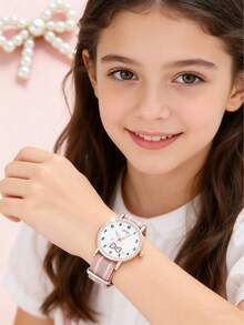 One Digital Youth Watch With A Cute Cartoon Girl Bow Pattern And A Canvas Strap, Suitable For The Back-To-School Season. - Multicolor - View 1