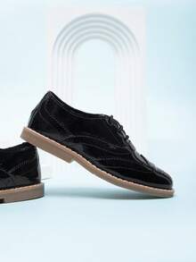 Children's Minimalist Fashion Classic Retro Pointed Toe Leather Shoes - Black - View 2