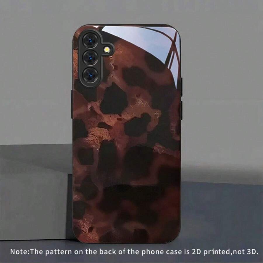 Brown And Black Mottled Pattern Phone Case, Premium Glass Material, Compatible With S25, S24, S23, S22, S21, S20, And A-Series Models, Compatible With IPhone 17, 16, 15, 14, 13, 12, 11 Pro Max, Perfect For Valentine's Day Gifts. - 黑色 - 查看 1