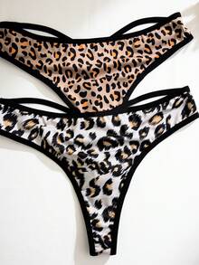 4pcs/Pack Women's Leopard Print Cross-Back Thong Panties - Multicolor - View 5