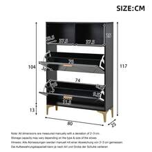 Shoe Cabinet With 4 Lower Folding Doors, 8 Shoe Compartments, 4 Semi-Open Side Panels, Living Room Style, Raised Table Leg Design, MDF + Metal - Black - View 10