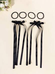 6pcs/Set Women's Fashion Long Ribbon Bow Hair Clips & Scrunchies Combo, Versatile Casual Elegant Cute Bow Hair Accessories, Suitable For Daily Commute, Holidays, Parties, Outings, Gifting - Multicolor - View 11