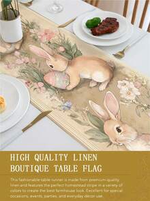 1pc Easter Egg & Floral Pattern Table Runner, Easter Bunny & Egg Table Cloth, Linen Material, Available In Multiple Sizes, Suitable For Home Dining, Kitchen Decor, Home Decor, Outdoor Party And Restaurant Decoration, Textured Linen Appearance - Multicolor - View 2