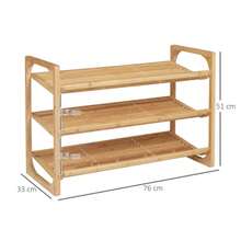 Shoe Rack, Shoe Organizer, 3-Tier Shoe Rack With Handle For Up To 9 Pairs Of Shoes, Bamboo, 76 X 33 X 51 Cm, Natural
