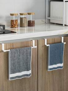 1个橱柜门毛巾架，收纳整理架，壁挂式置物架，厨房用具/厨房配件/厨房工具/厨房用品/浴室配件，厨房/浴室/现代家居装饰，无需钻孔，节省空间，门钩式设计，安装简便，适用于厨房/浴室/橱柜，可悬挂毛巾和抹布 - 彩色 - 查看 1