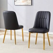 Dining Chairs - Black+Gold + Metal + PU Leather + Set Of 2 - View 2