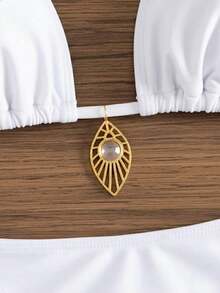 4pcs Sexy Solid Color Bikini Set With Sheer Cover-Up, Suitable For Vacation, Beach Party, Also Ideal For New Year And Valentine's Day, Exuding Elegance And Avant-Garde, Perfect Choice For Casual Women In Spring/Summer - 白色 - 查看 4