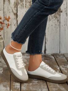 复古德式休闲低帮运动鞋，时尚百搭运动滑板鞋，简约白色运动鞋 - 米色 - 查看 5