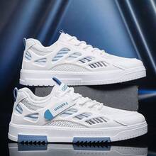 男士透气白色网面休闲运动鞋，适合春夏穿着。 - 藍白色 - 查看 3