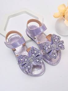 2026 New Girls' Summer Sandals, Purple Sequin Bow Soft Bottom Non-Slip Hook And Loop Toddler Princess Open Toe Sandals - Purple - View 4