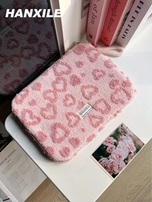 1pc Cute Macaron Heart Wool Laptop Sleeve, Fits 11/13/15 Inch Notebooks, Shock & Drop Proof, Laptop Protective Case For Women - Pink - View 14