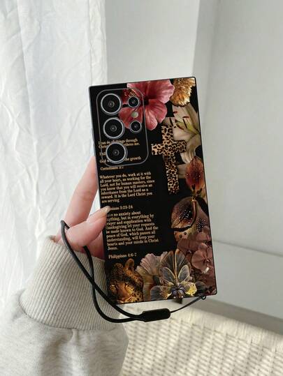 1 adet Şık Leopar Desenli, Harf ve Çapraz Delikli Kenarlı Renkli Boyalı Darbeye Dayanıklı Telefon Kılıfı, Siyah Silikon Bileklikli, Galaxy A07/A17/S26/S26 PLUS/S26 Ultra, S25/S25 PLUS/S25 Ultra, A16/A36/A26/A56/A50/A12/A32/A52/A72/A51/A21S/A13/A14/S24/S24 PLUS/S24 Ultra, S20/S23/S22/A53/S20 FE/S21, 11/12 Pro/12/12X/13 Pro/14 Pro/15 Pro/X3 Pro, Redmi 10/9/Note 9/12C/Note 11 Pro/Note 8 Pro/9C/9A ile Uyumlu