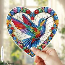 5D DIY Diamond Painting Kit, Vibrant Heart-Shaped Hummingbird Diamond Art Painting For Hanging, Acrylic Mosaic Craft Suitable For Beginners, Multipurpose Decor For Windows, Garden, Walls, Porch, Home Decor, Holiday Decoration And Creative Gift Idea, Perfect For Beginners And Adults, Friends And Family - Multicolor - View 4
