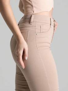 Calça Jeans Feminina Sawary Cintura Alta Flare Boca Sino Elastano Lycra Confortável Fler Bonita - Bege - Visão 9