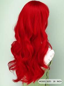 26英寸合成纤维假发 - 长款自然玫瑰网帽红色卷发假发，中分，耐热，适合女性，优雅风格，耐热假发，派对假发，质地柔软假发 - 彩色 - 查看 5
