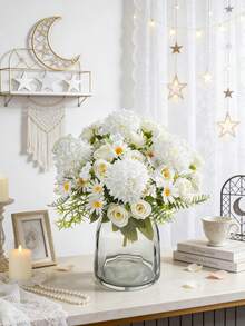 80支/套 人造玫瑰、绣球花、牡丹混合花束，新娘捧花，婚礼装饰，DIY花环材料，生日派对，家居，餐厅，客厅，花园装饰，新年礼物 - 白色 - 查看 1