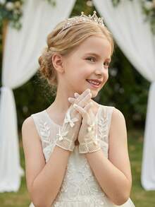 1 đôi găng tay lưới co giãn cho trẻ em 4-12 tuổi, kèm 2 nơ nhỏ, màu be - 1Pair - Xem 5