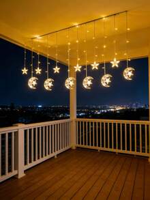 1PC Star‑Moon Curtain Lights,138LED 2.5*0.8M,2M Lead Wire,USB 5V Powered 8 Lighting Modes,LED String Light For Window Bedroom Wedding Party Holiday Home Decor Ornament - Yellow - View 5