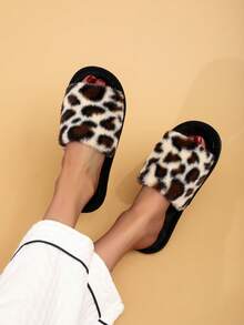 女士露趾毛绒拖鞋，纯色优雅亮面时尚套脚拖鞋，四季居家穿着皆宜，尤其适合秋冬季节。 - 彩色 - 查看 2