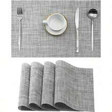 4pcs/1pc Gray Placemats - Heat Resistant, Non-Slip, Washable, Durable PVC Woven Dining Table Mats - Grey - View 6
