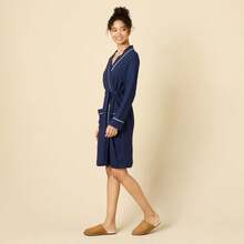 Essentials Women's Lightweight Waffle Mid-Length Robe (Available In Plus Size) - Navy - View 6