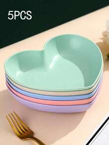 11/5/1pc Party Romantic Heart Shaped Plates, Snack, Chips, Fruit, Dessert, Pasta, Appetizer Plates, Wedding, Engagement, Holiday Party Supplies - Multicolor - View 2