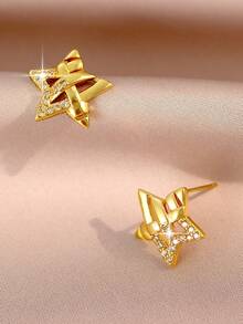 1 par de Brincos com Zircônia Cúbica em Estilo Coreano com Desenho de Estrelas, Joia Presente de Amizade para Uso Diário e Festivais, para Meninas/Adolescentes - Amarelo - Visão 5