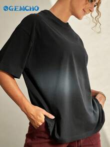 GEMCHO Women's Solid Color T-Shirt, Fitted Round Neck Short Sleeve T-Shirt, Outdoor Summer Wear Sports - Black - View 3